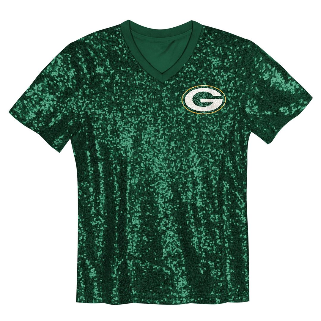 Jordan Love Green Bay Packers Girls Youth Sequin V - Neck Fashion Jersey - Green