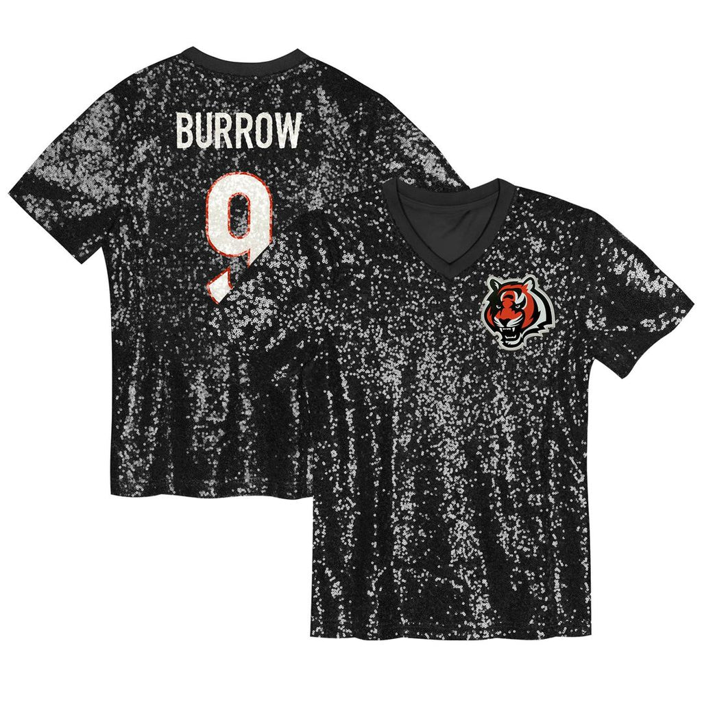 Joe Burrow Cincinnati Bengals Girls Youth Sequin V - Neck Fashion Jersey - Black