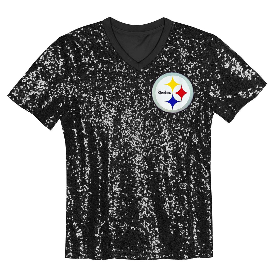 T.J. Watt Pittsburgh Steelers Girls Youth Sequin V - Neck Fashion Jersey - Black