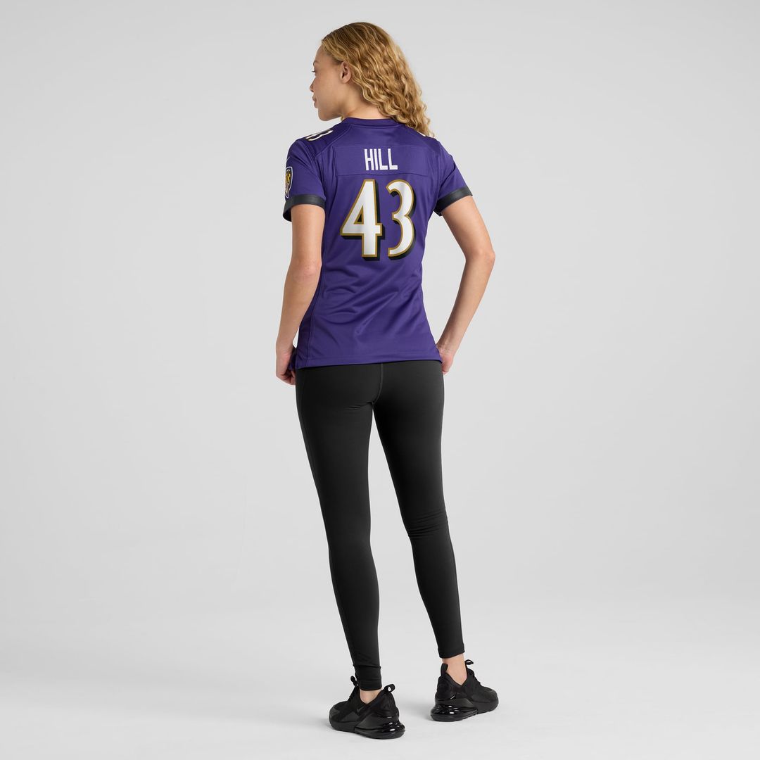 Justice Hill Baltimore Ravens Women's Game Jersey - Purple