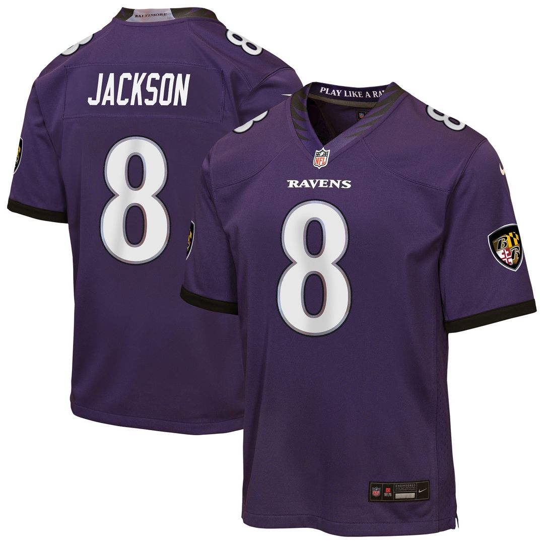 Lamar Jackson Baltimore Ravens Youth Team Game Jersey - Purple