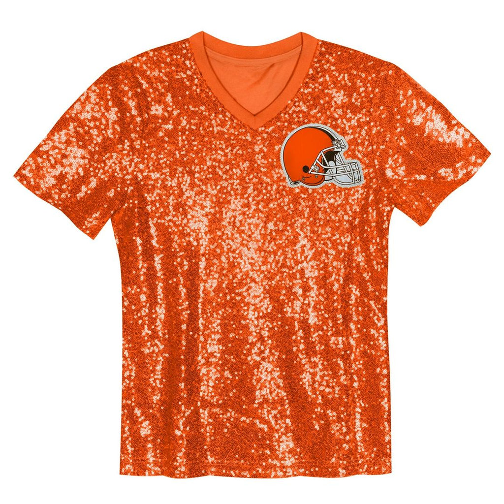 Myles Garrett Cleveland Browns Girls Youth Sequin V - Neck Fashion Jersey - Orange