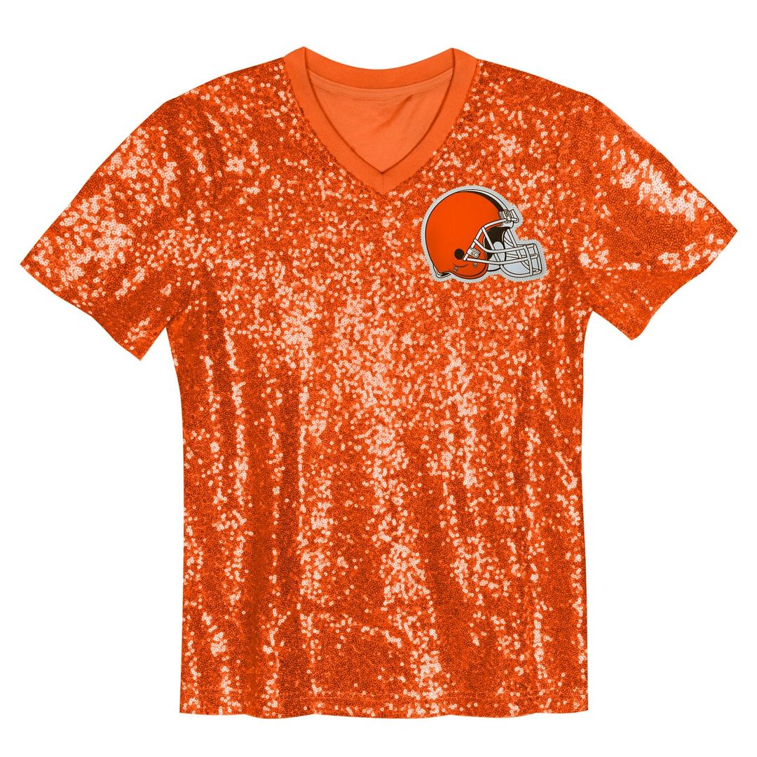 Myles Garrett Cleveland Browns Girls Youth Sequin V - Neck Fashion Jersey - Orange