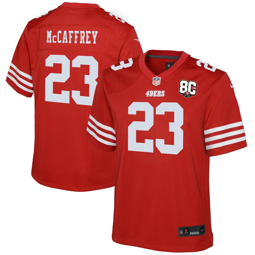 Christian McCaffrey San Francisco 49ers Youth 80th Anniversary Game Jersey - Scarlet
