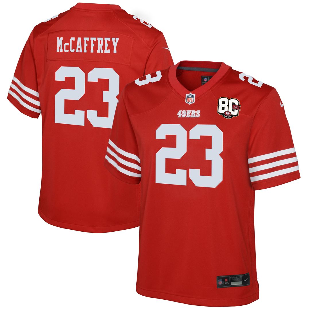Christian McCaffrey San Francisco 49ers Youth 80th Anniversary Game Jersey - Scarlet