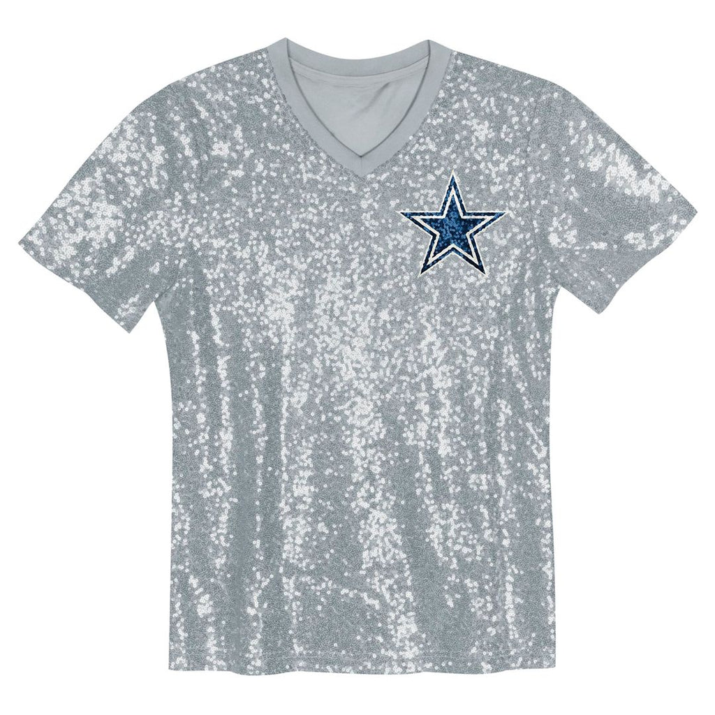 CeeDee Lamb Dallas Cowboys Girls Youth Sequin V - Neck Fashion Jersey - Silver