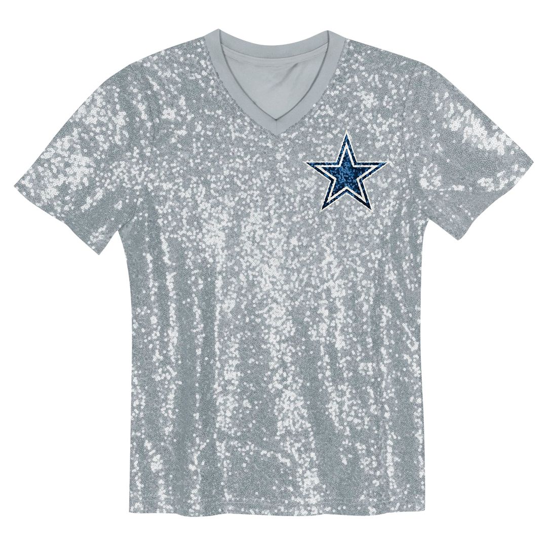 CeeDee Lamb Dallas Cowboys Girls Youth Sequin V - Neck Fashion Jersey - Silver