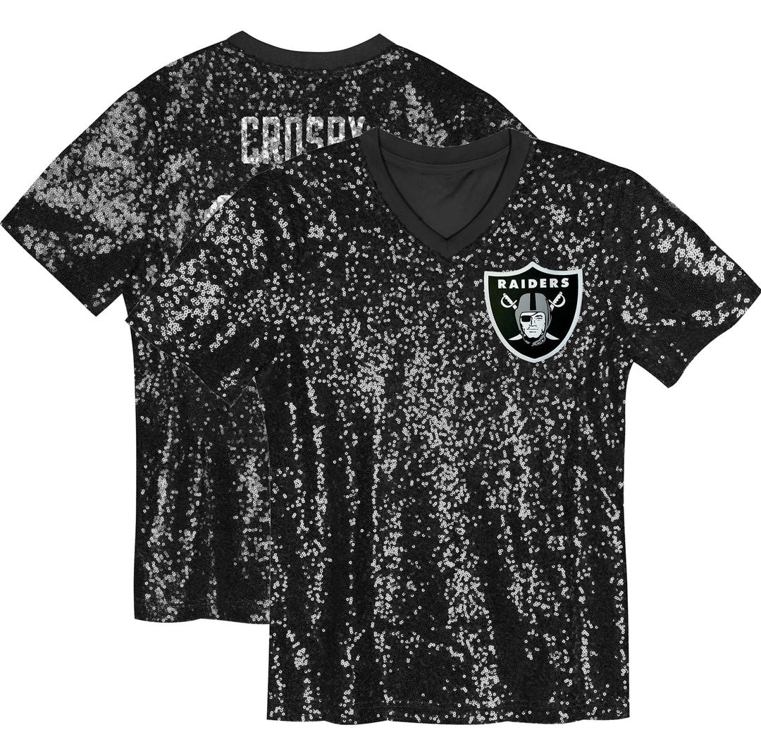 Maxx Crosby Las Vegas Raiders Girls Youth Sequin V - Neck Fashion Jersey - Black