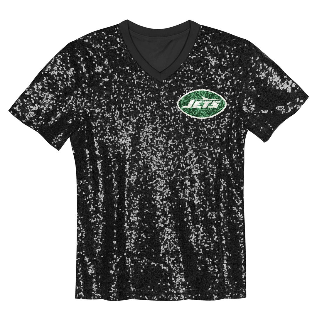 Sauce Gardner New York Jets Girls Youth Sequin V - Neck Fashion Jersey - Black