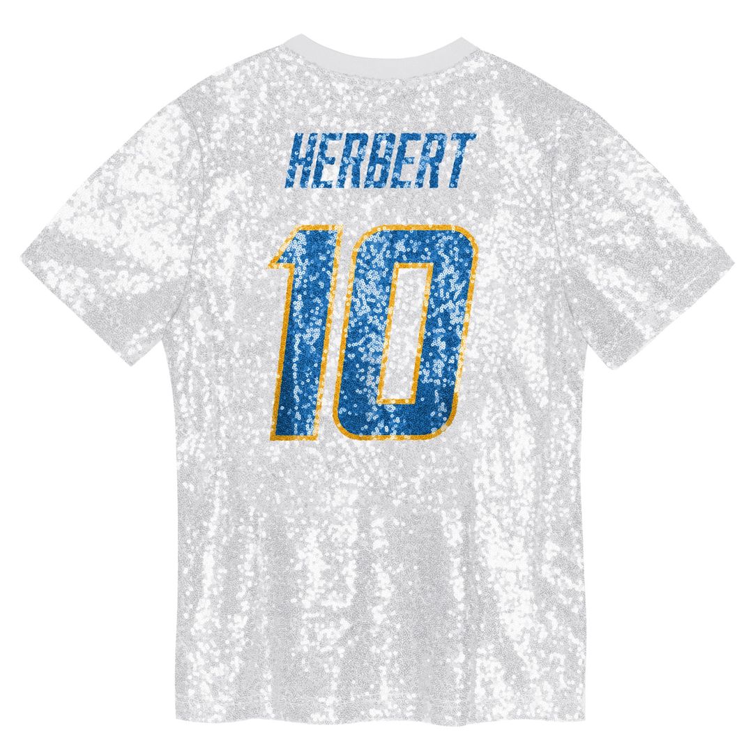 Justin Herbert Los Angeles Chargers Girls Youth Sequin V - Neck Fashion Jersey - Powder Blue