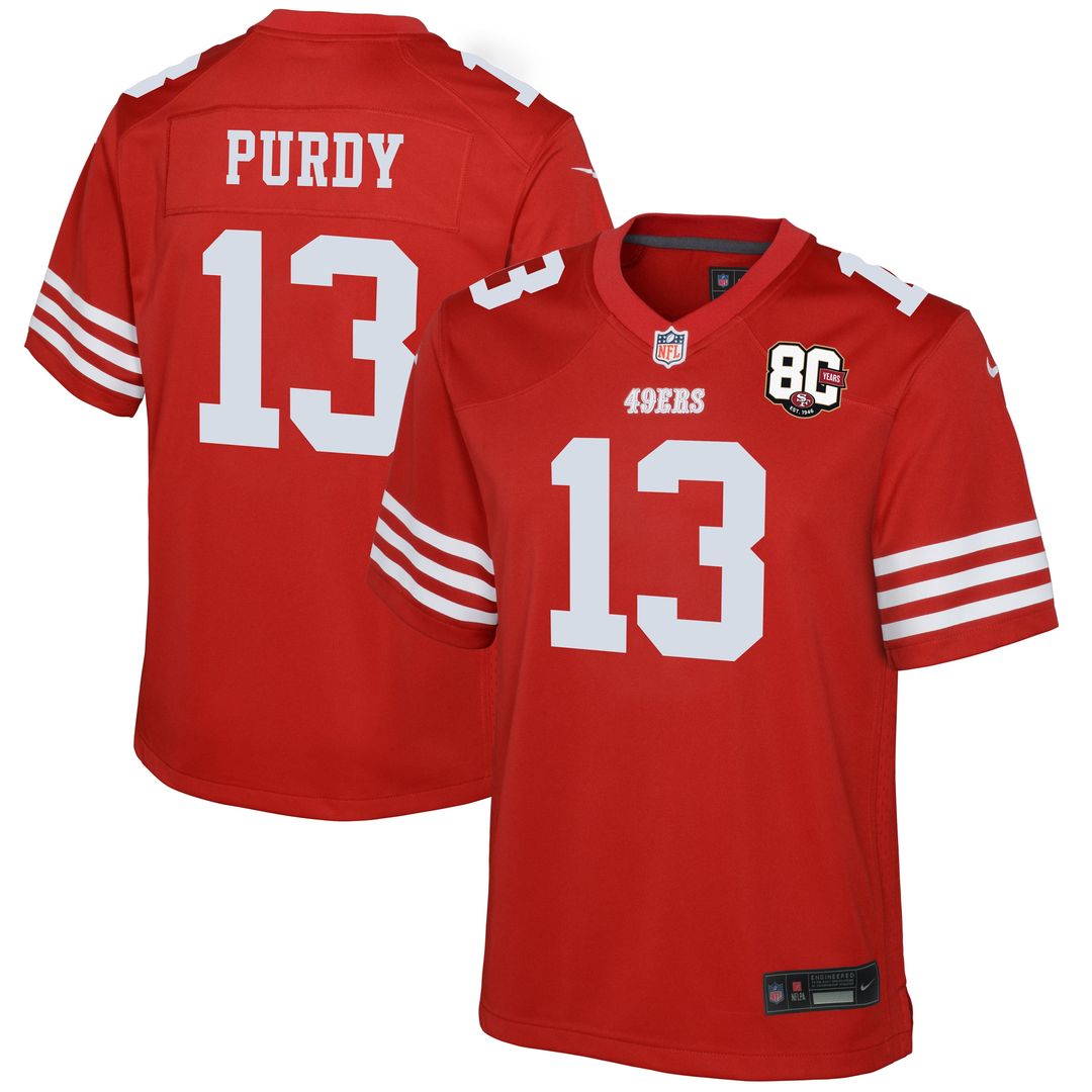 Brock Purdy San Francisco 49ers Youth 80th Anniversary Game Jersey - Scarlet