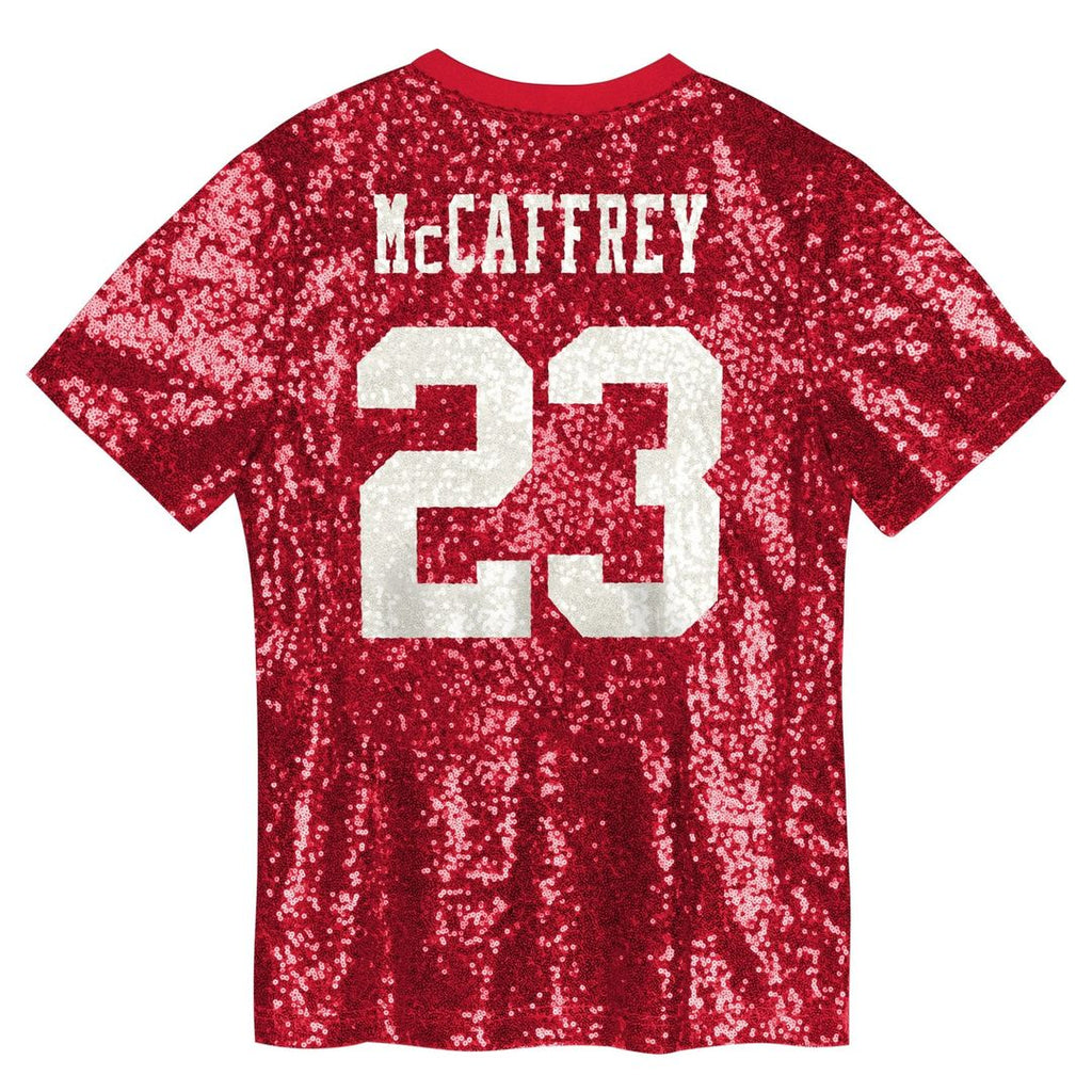 Christian McCaffrey San Francisco 49ers Girls Youth Sequin V - Neck Fashion Jersey - Scarlet