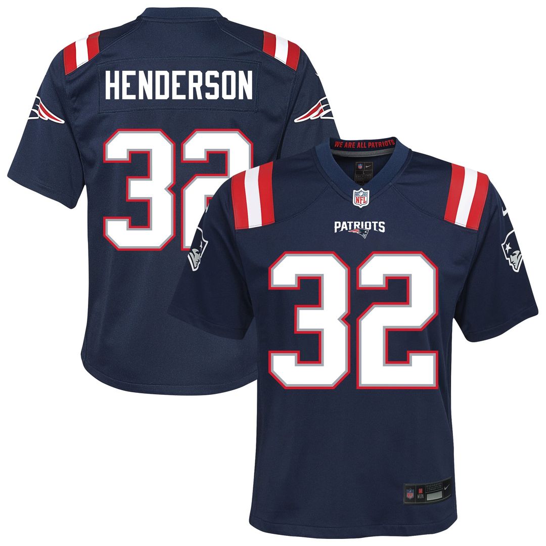 TreVeyon Henderson New England Patriots Youth Team Game Jersey - Navy