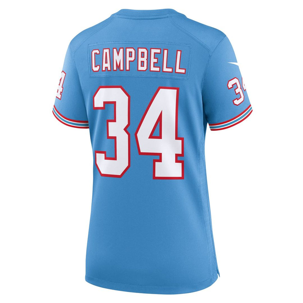 Earl Campbell Tennessee Titans Women's Oilers Throwback Retired Player Game Jersey - Light Blue