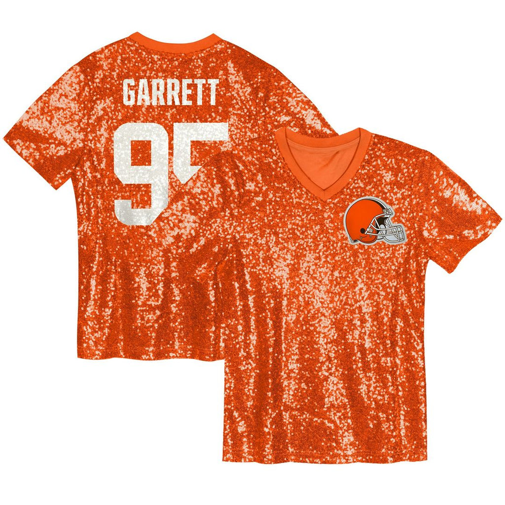 Myles Garrett Cleveland Browns Girls Youth Sequin V - Neck Fashion Jersey - Orange