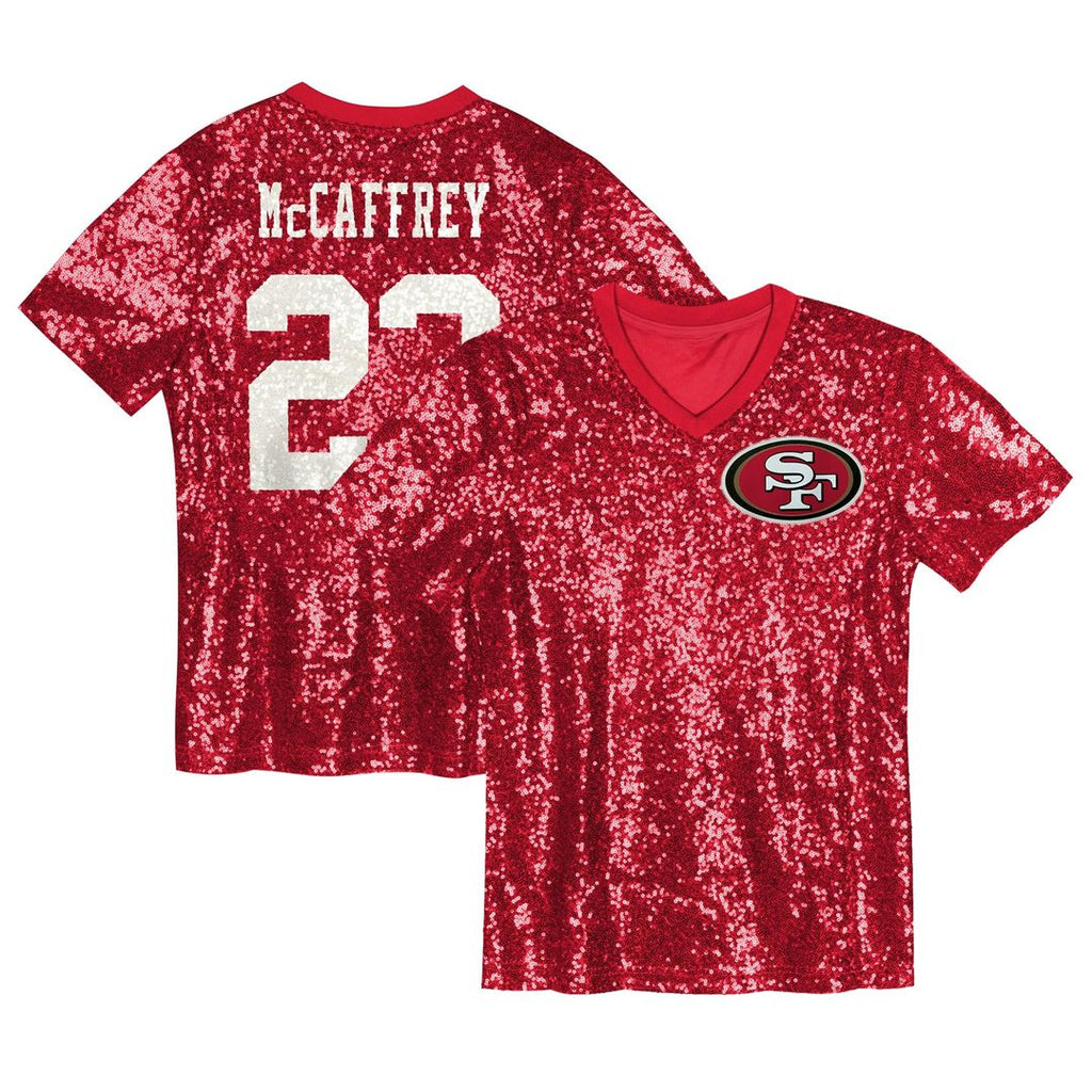 Christian McCaffrey San Francisco 49ers Girls Youth Sequin V - Neck Fashion Jersey - Scarlet