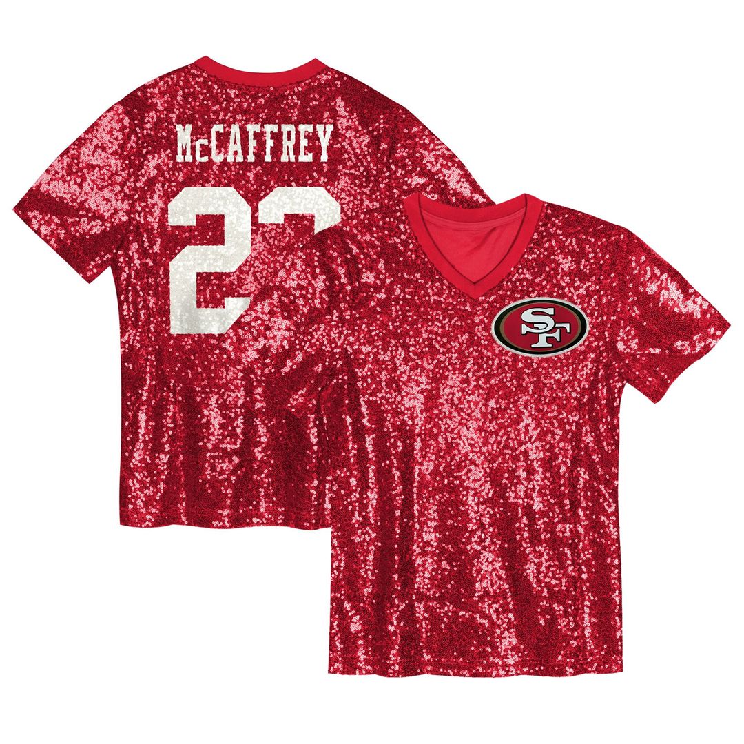 Christian McCaffrey San Francisco 49ers Girls Youth Sequin V - Neck Fashion Jersey - Scarlet