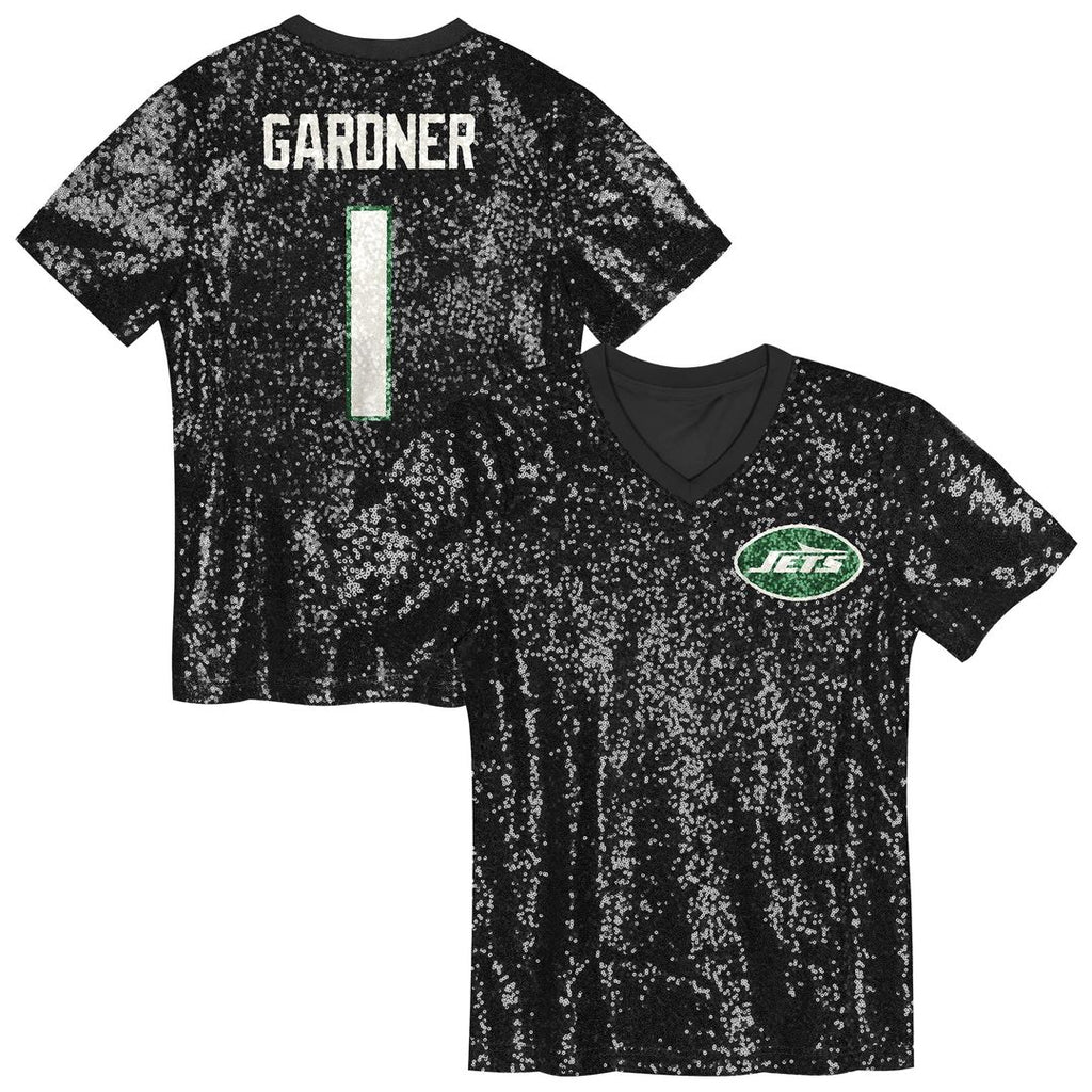 Sauce Gardner New York Jets Girls Youth Sequin V - Neck Fashion Jersey - Black
