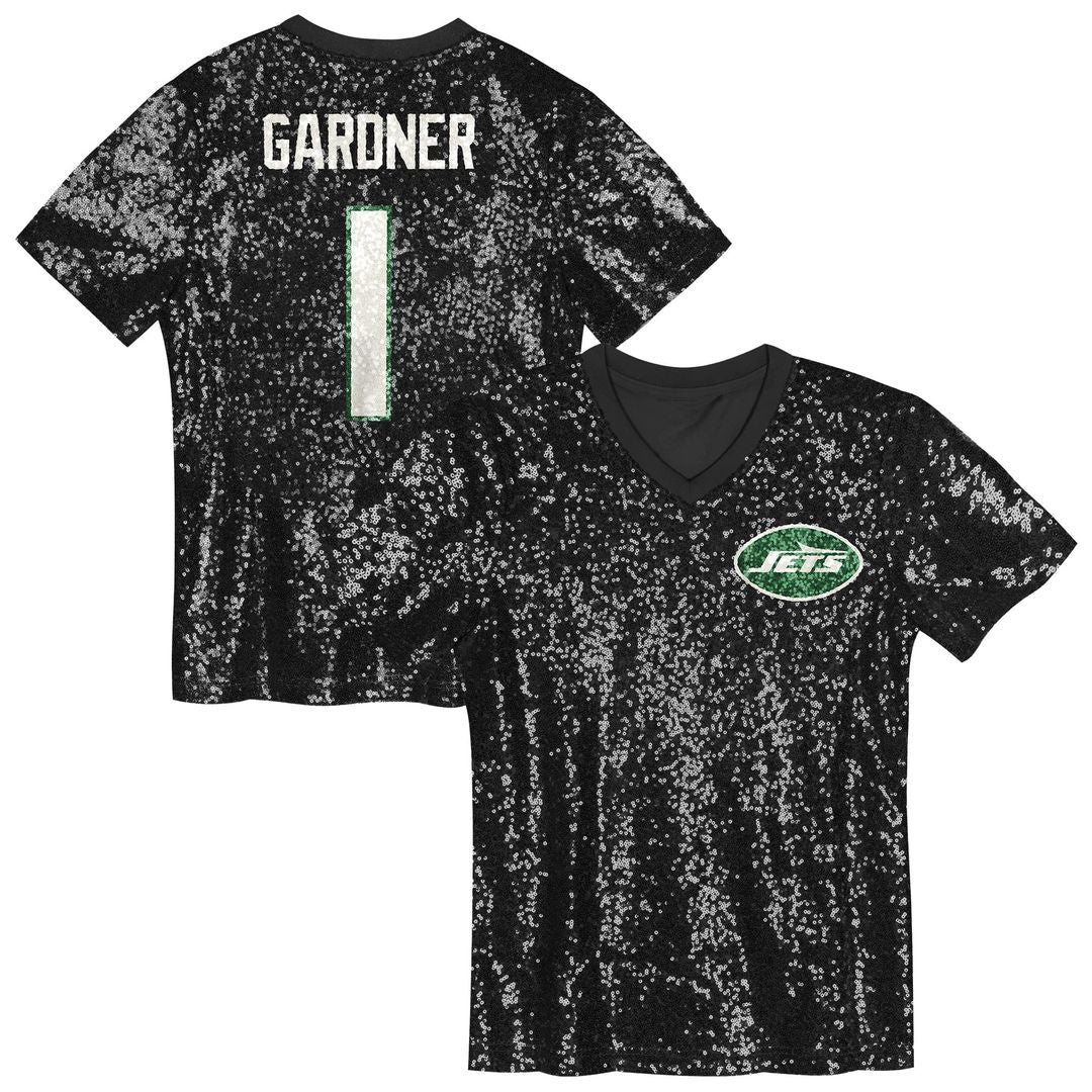 Sauce Gardner New York Jets Girls Youth Sequin V - Neck Fashion Jersey - Black