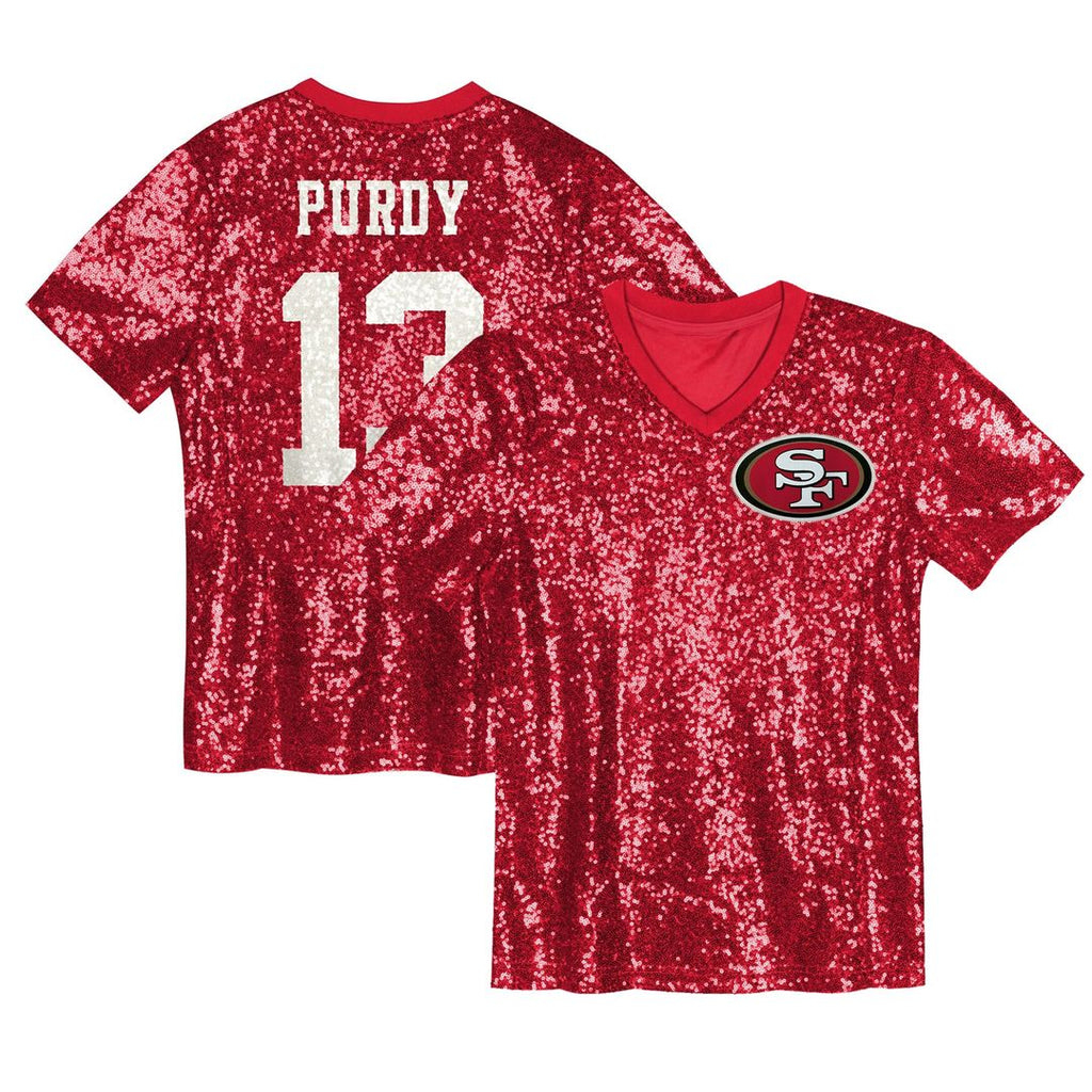 Brock Purdy San Francisco 49ers Girls Youth Sequin V - Neck Fashion Jersey - Scarlet