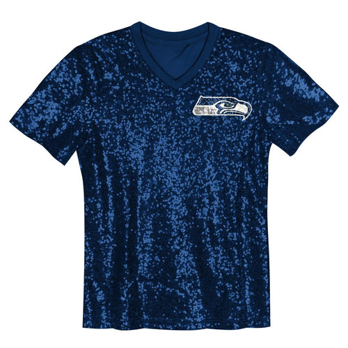 12 Fan Seattle Seahawks Girls Youth Sequin V - Neck Fashion Jersey - College Navy