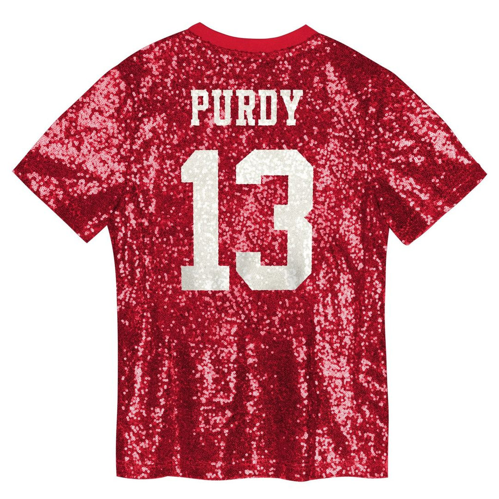 Brock Purdy San Francisco 49ers Girls Youth Sequin V - Neck Fashion Jersey - Scarlet