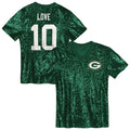 Jordan Love Green Bay Packers Girls Youth Sequin V - Neck Fashion Jersey - Green