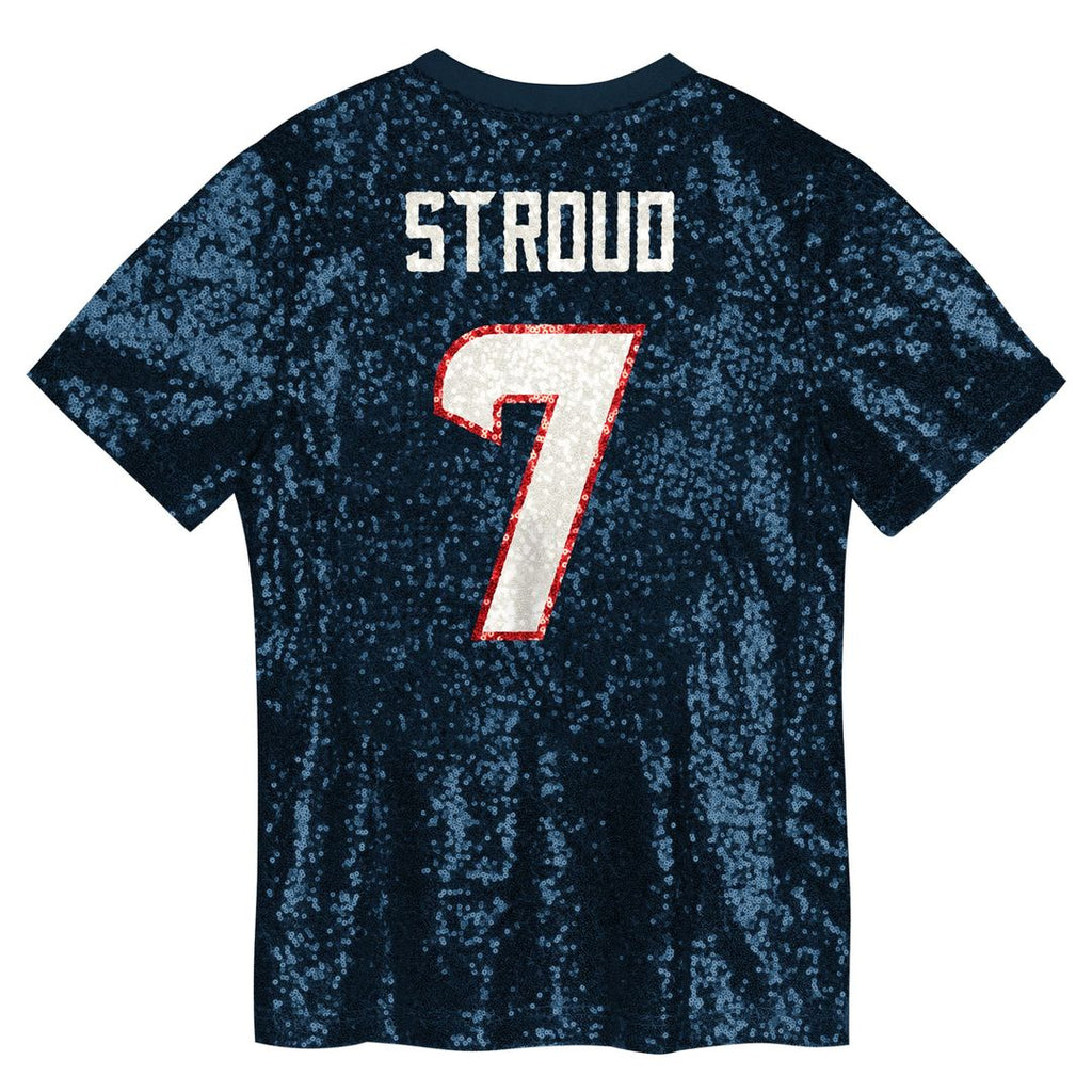 C.J. Stroud Houston Texans Girls Youth Sequin V - Neck Fashion Jersey - Navy