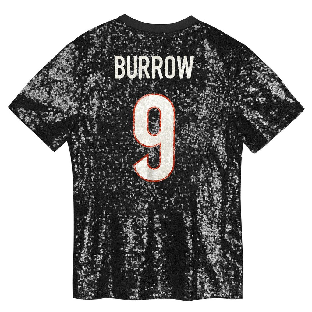 Joe Burrow Cincinnati Bengals Girls Youth Sequin V - Neck Fashion Jersey - Black