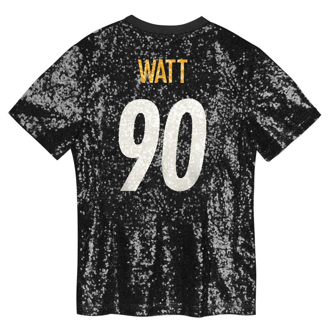 T.J. Watt Pittsburgh Steelers Girls Youth Sequin V - Neck Fashion Jersey - Black