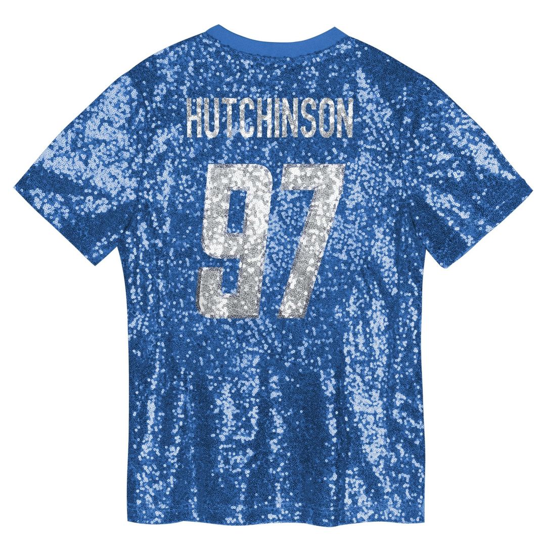 Aidan Hutchinson Detroit Lions Girls Youth Sequin V - Neck Fashion Jersey - Blue