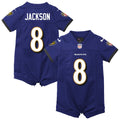 Lamar Jackson Baltimore Ravens Newborn Romper Game Jersey - Purple