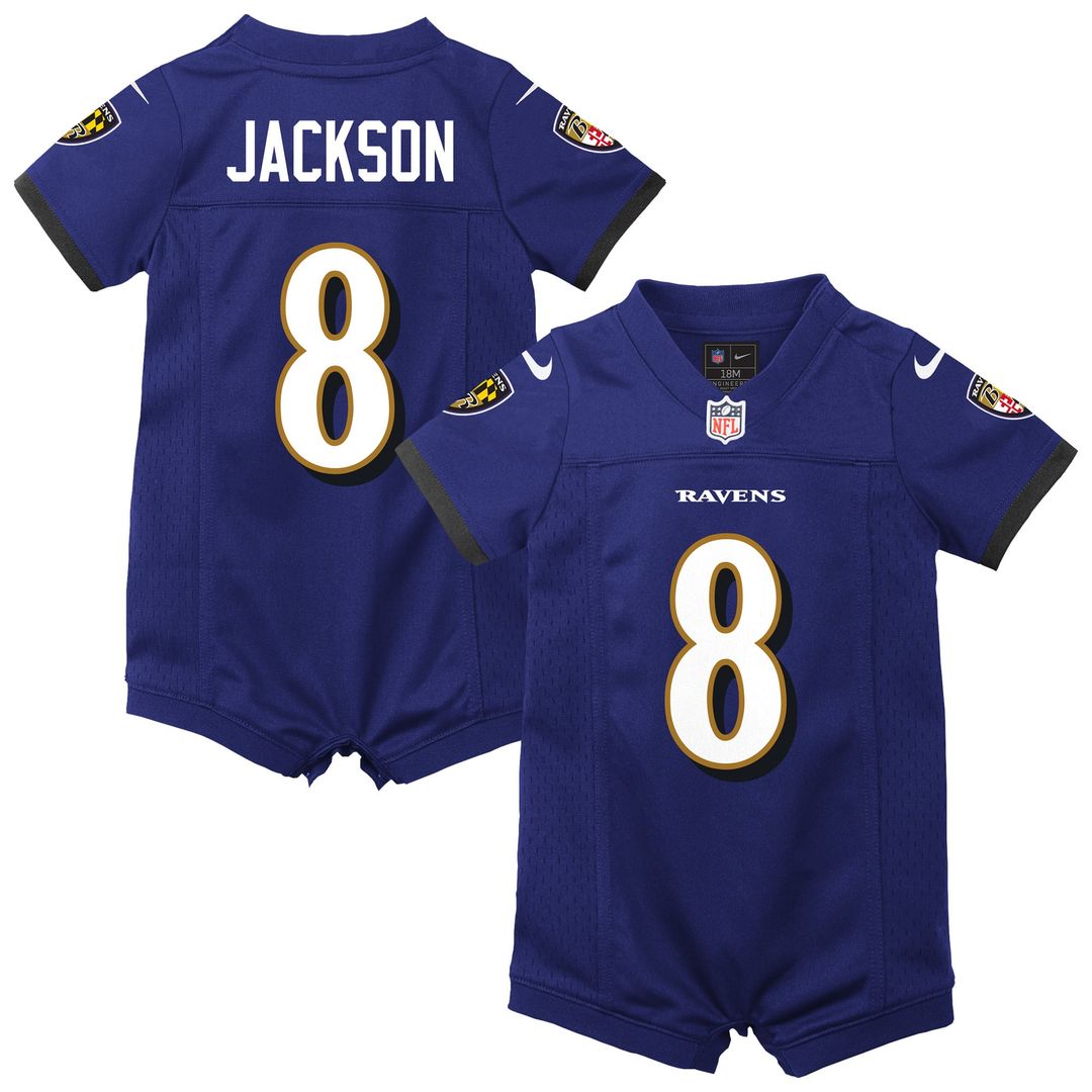 Lamar Jackson Baltimore Ravens Newborn Romper Game Jersey - Purple