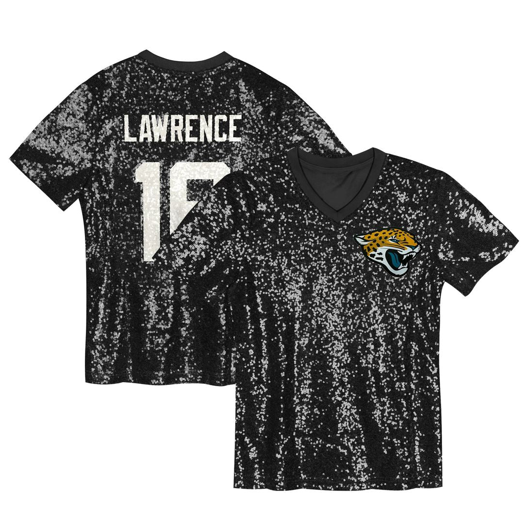 Trevor Lawrence Jacksonville Jaguars Girls Youth Sequin V - Neck Fashion Jersey - Black