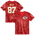 Travis Kelce Kansas City Chiefs Girls Youth Sequin V - Neck Fashion Jersey - Red