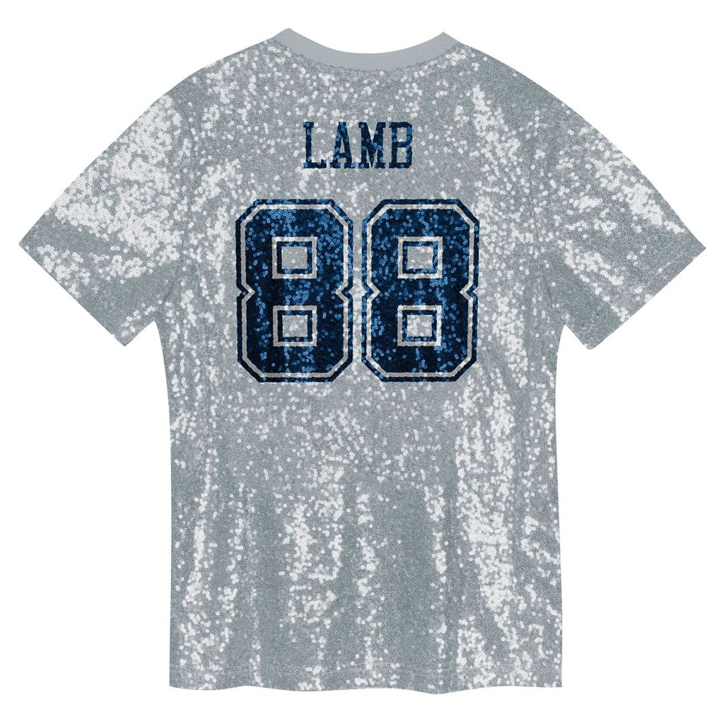 CeeDee Lamb Dallas Cowboys Girls Youth Sequin V - Neck Fashion Jersey - Silver