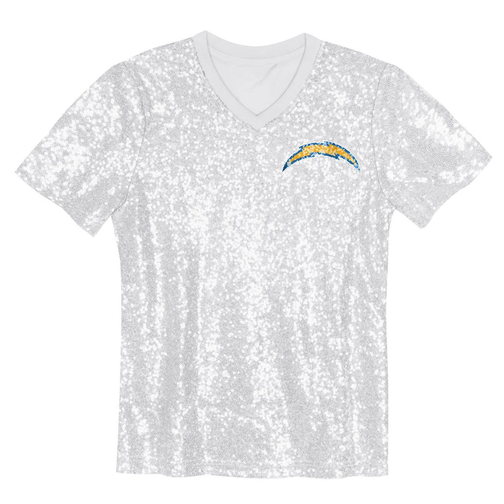 Justin Herbert Los Angeles Chargers Girls Youth Sequin V - Neck Fashion Jersey - Powder Blue