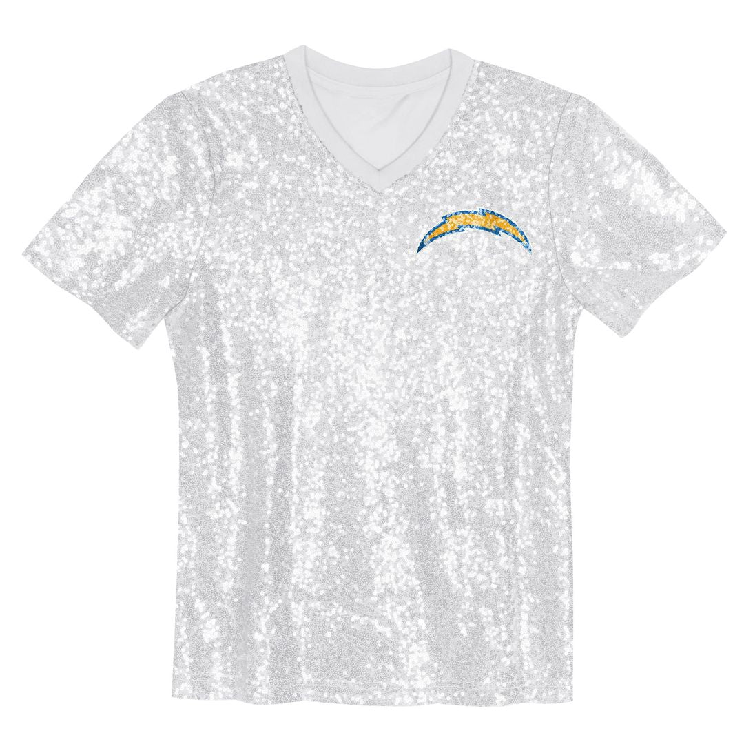 Justin Herbert Los Angeles Chargers Girls Youth Sequin V - Neck Fashion Jersey - Powder Blue