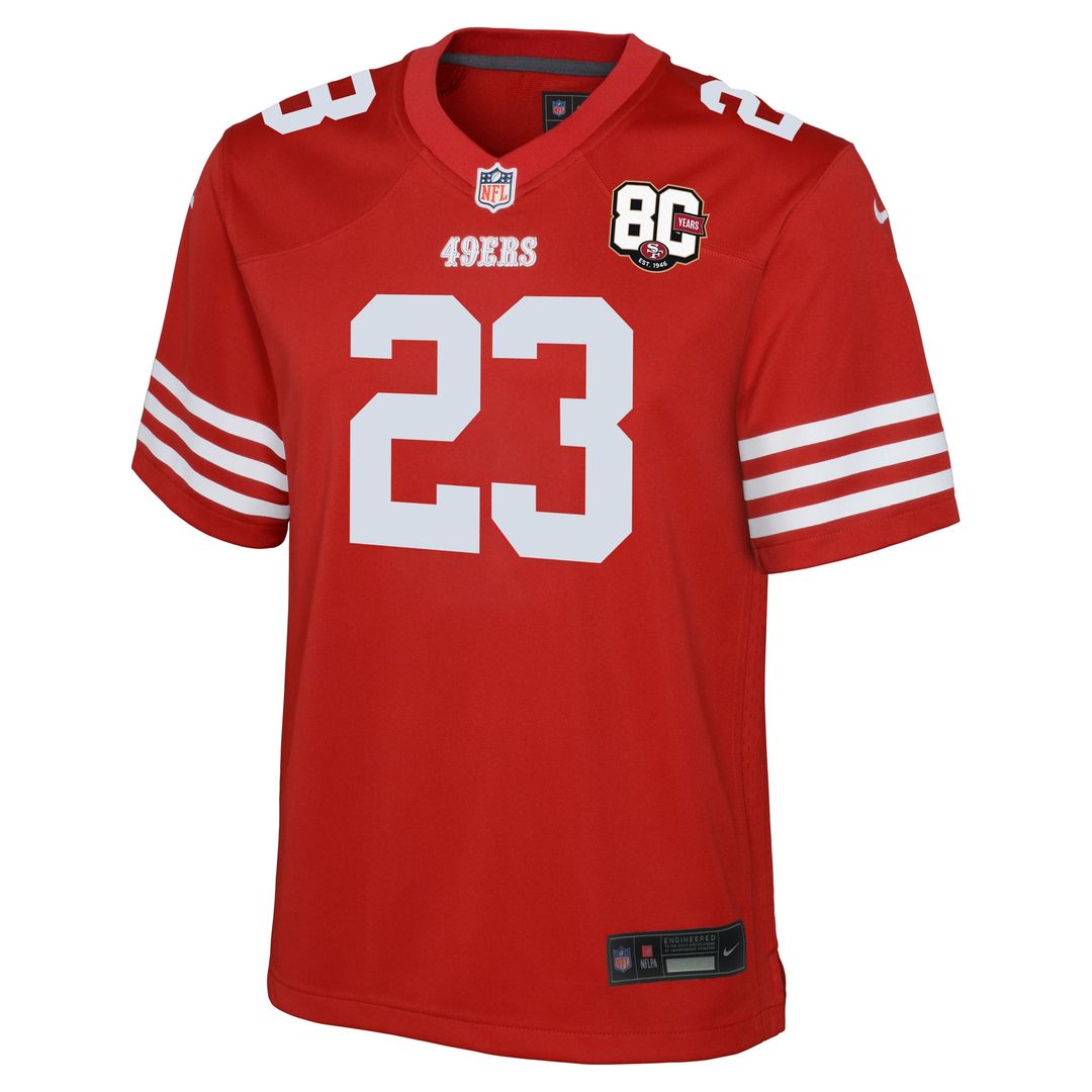 Christian McCaffrey San Francisco 49ers Youth 80th Anniversary Game Jersey - Scarlet