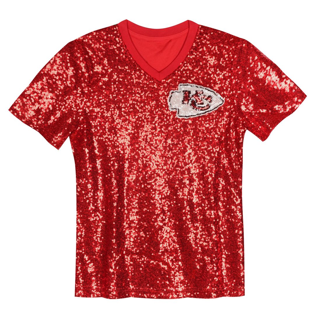 Travis Kelce Kansas City Chiefs Girls Youth Sequin V - Neck Fashion Jersey - Red