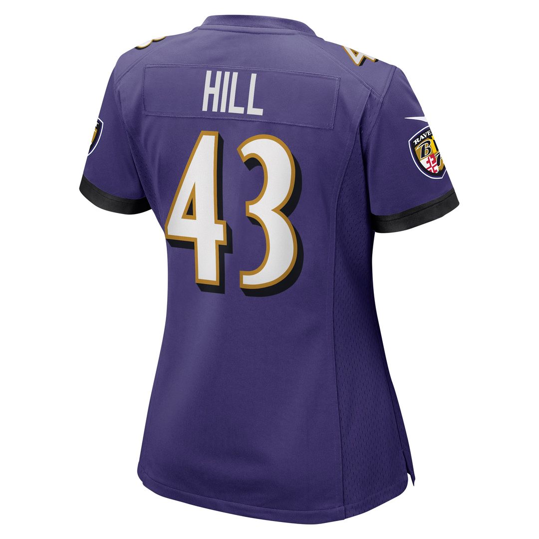 Justice Hill Baltimore Ravens Women's Game Jersey - Purple